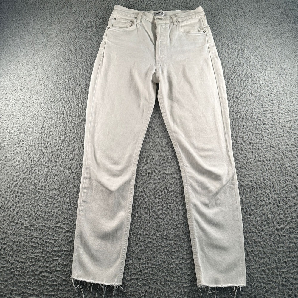 AGOLDE Jeans Womens 27 Nico High Rise Ankle Button Fly Raw Hem Slim White‎